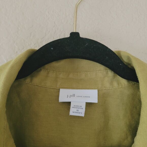 J. Jill Love Linen Women Shirt Size 1x Green Roll Tab Long Sleeve Button Beachy - Picture 2 of 5